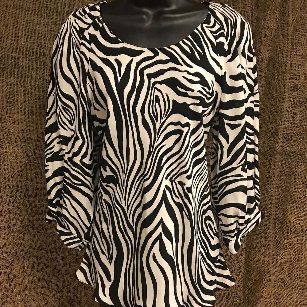 Vintage Anne Kline Silk Blouse Zebra Print Med.